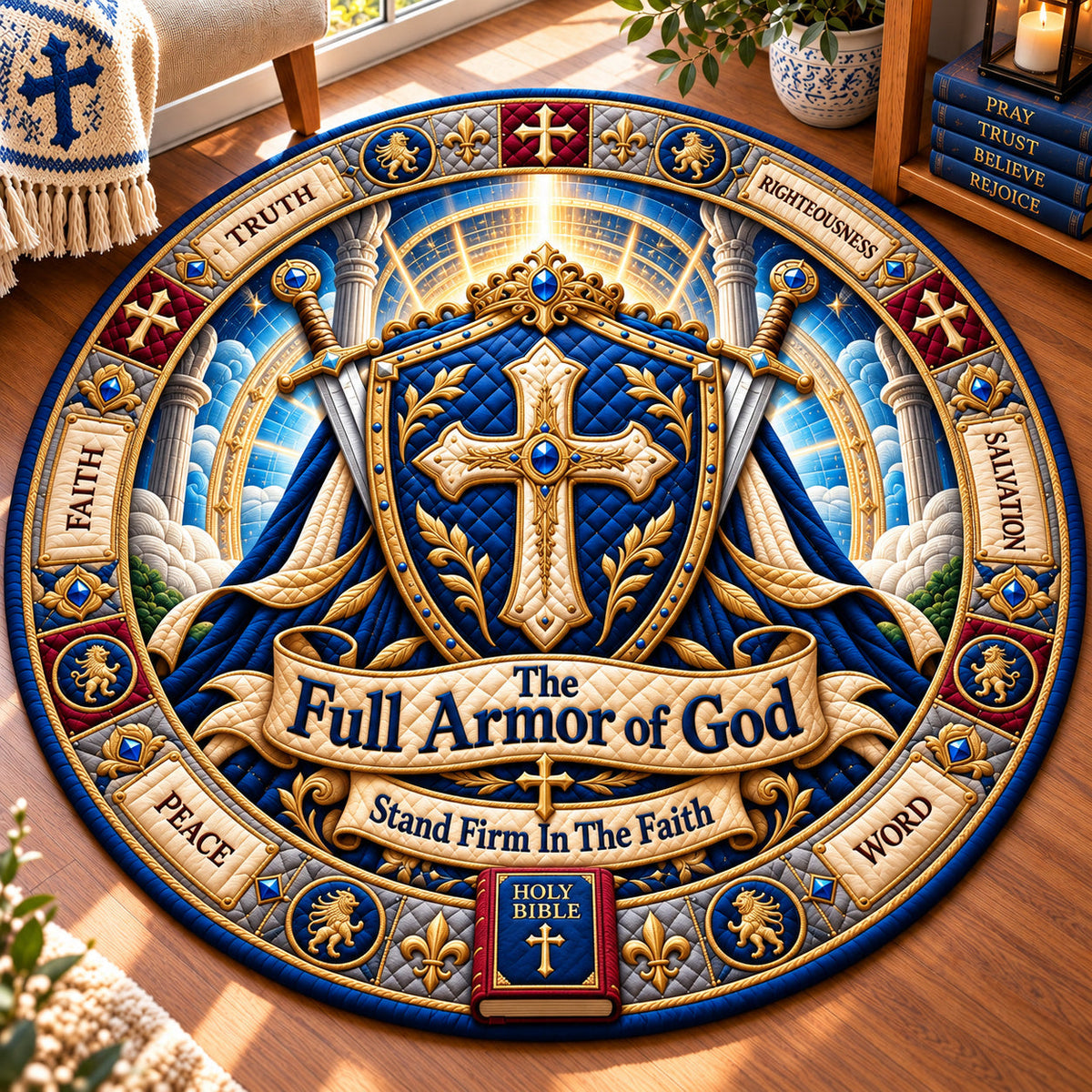 Armor Of God Heaven Round Mat Rug - Nature Design | Serene Home Decor - washable non-slip printed rug