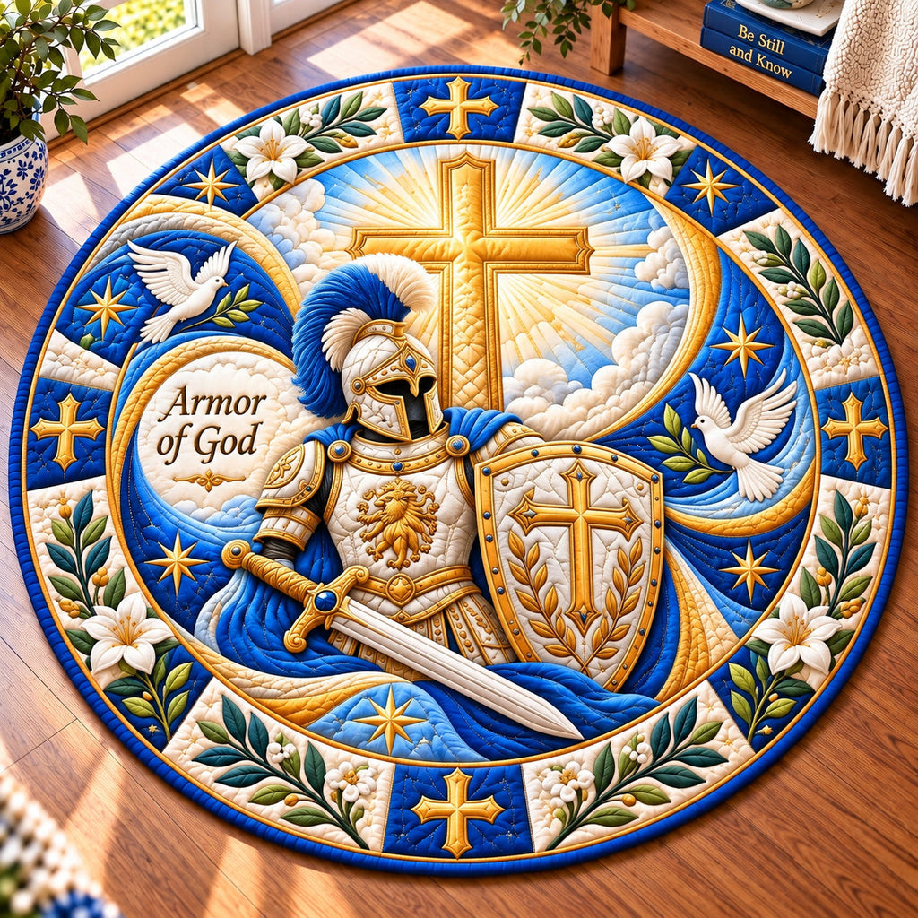 Armor Of God Light Round Mat Rug - Nature Design | Serene Home Decor - washable non-slip printed rug