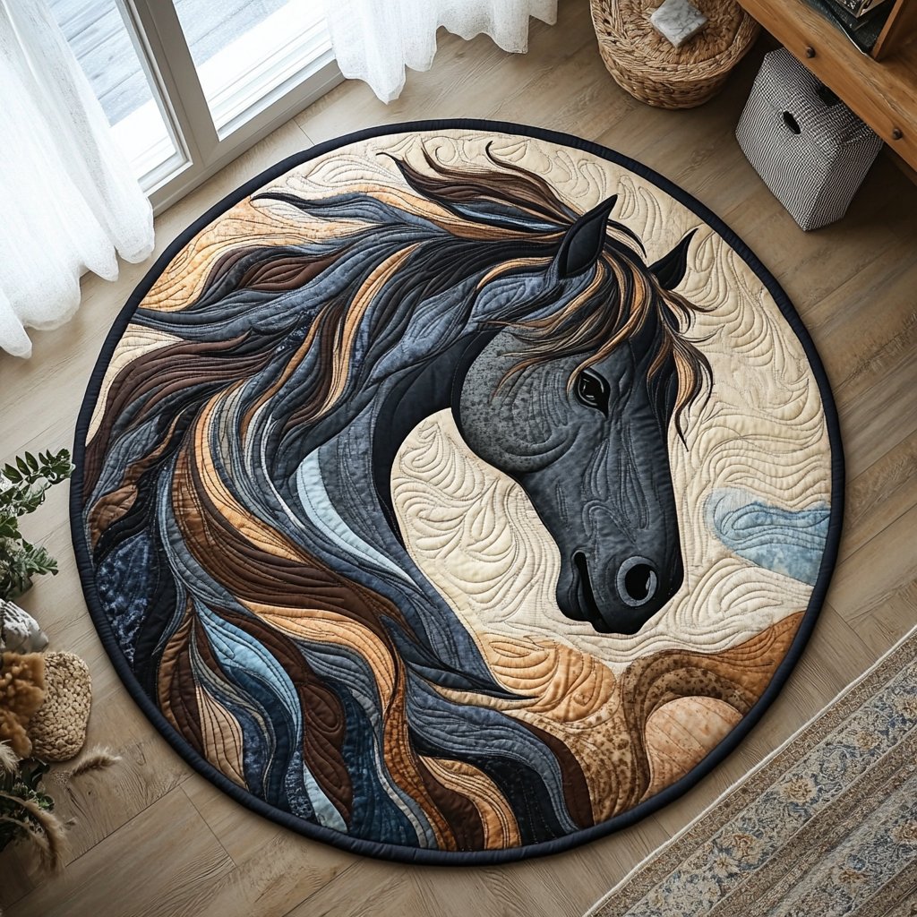 Artistic Horse Round Mat Rug - washable non-slip printed rug
