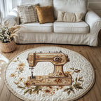 Artistic Sewing Machine Round Mat Rug - washable non-slip printed rug