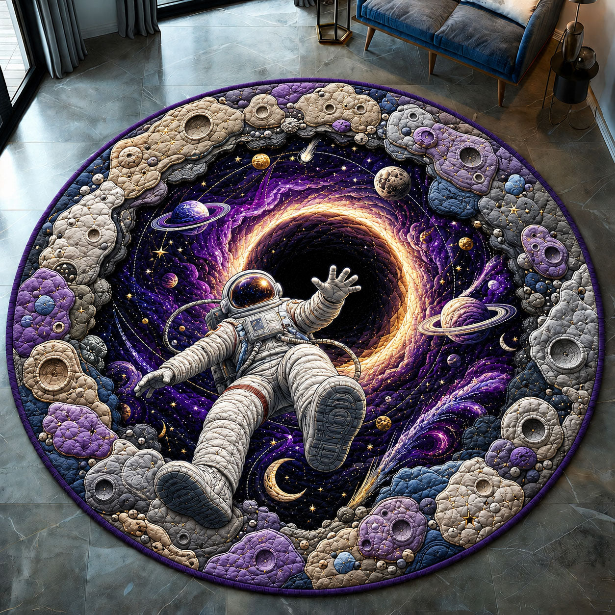 Astronaut Entering The Purple Wormhole Round Mat Rug GFTOHNL1246