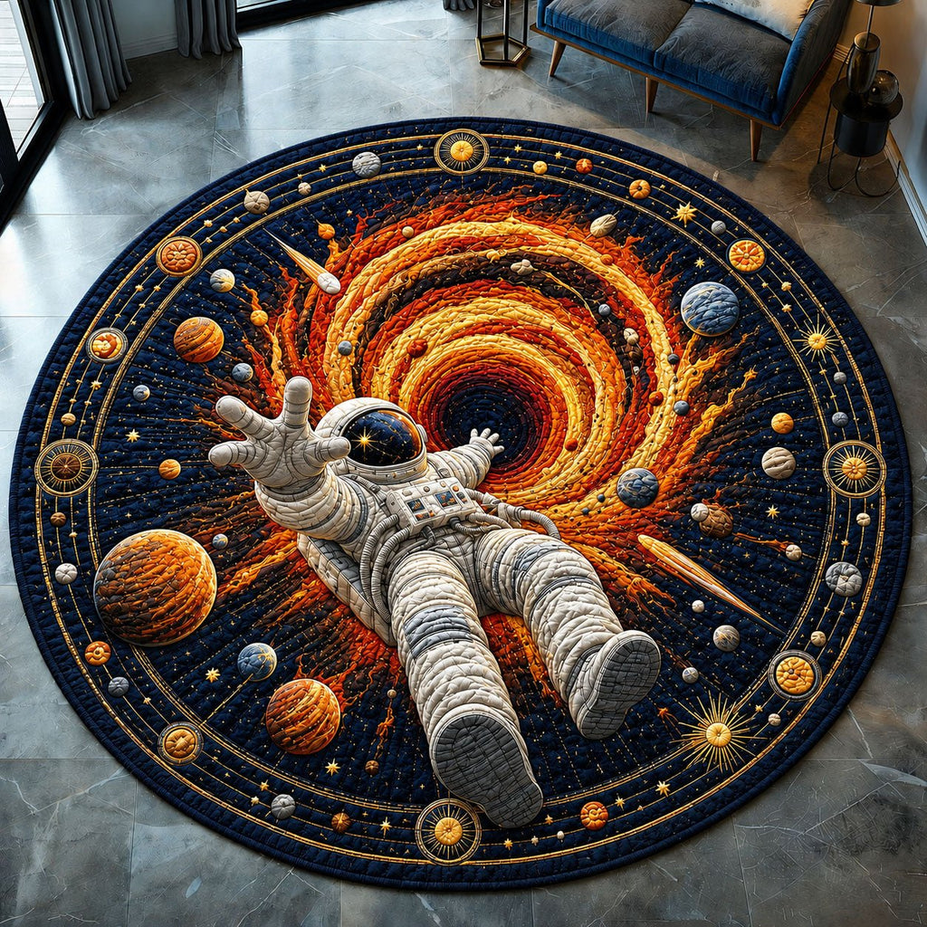 Astronaut Escaping The Solar Spiral Round Mat Rug - Nature Design | Serene Home Decor