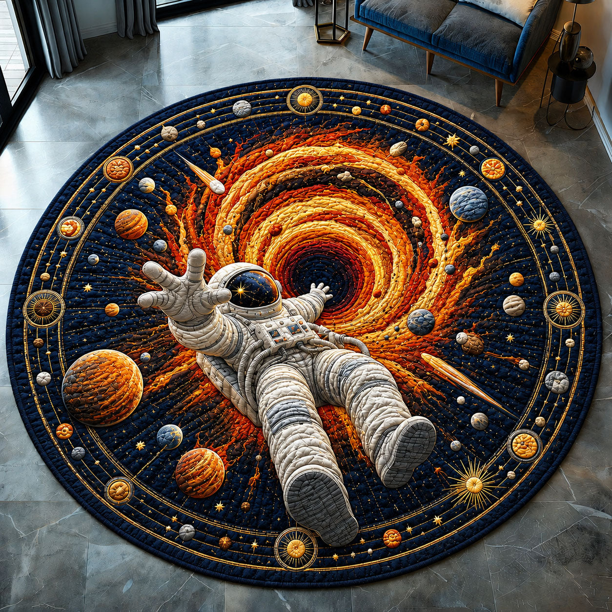 Astronaut Escaping The Solar Spiral Round Mat Rug GFTOHNL1249