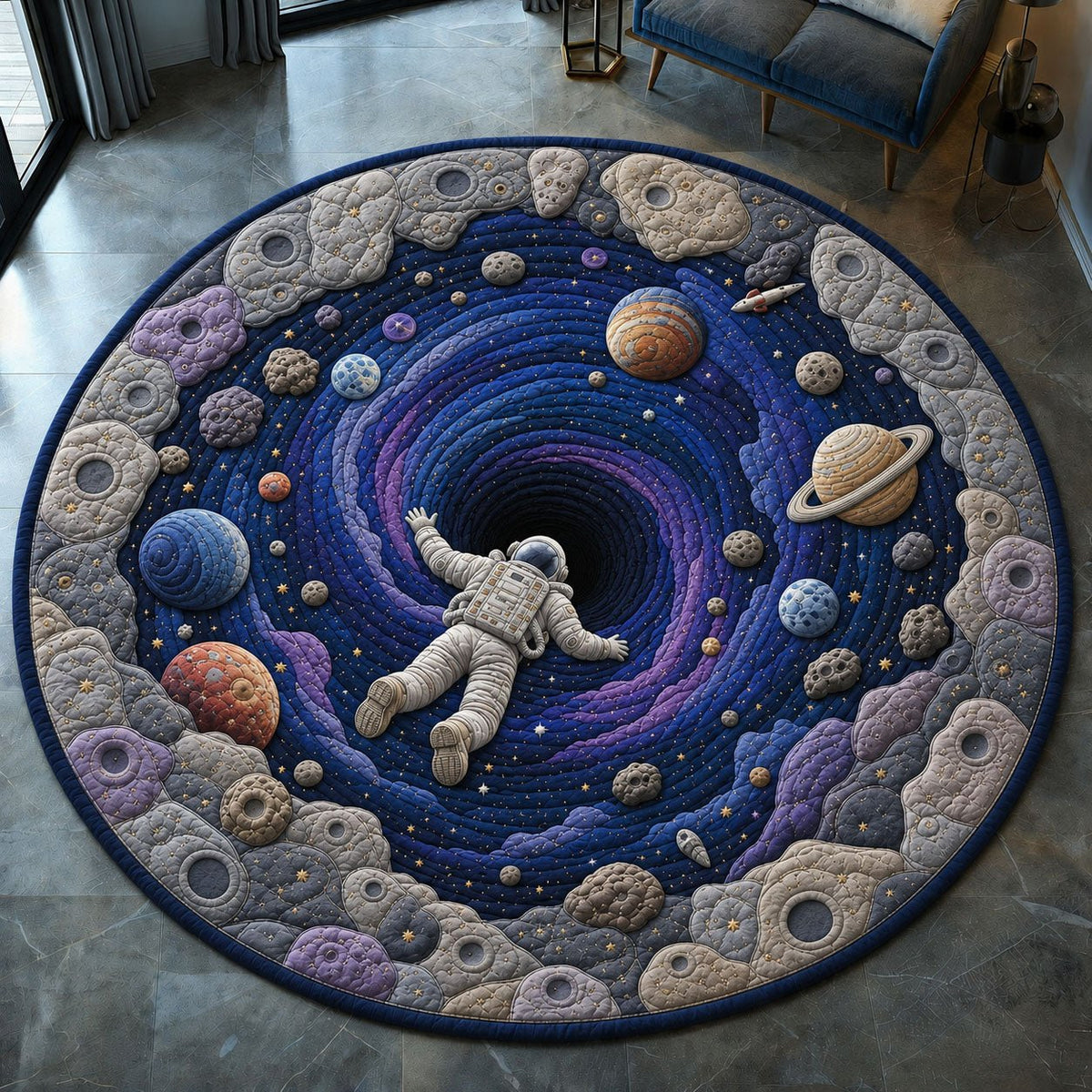 Astronaut Falling Into Deep Space Portal Round Mat Rug - washable non-slip printed rug
