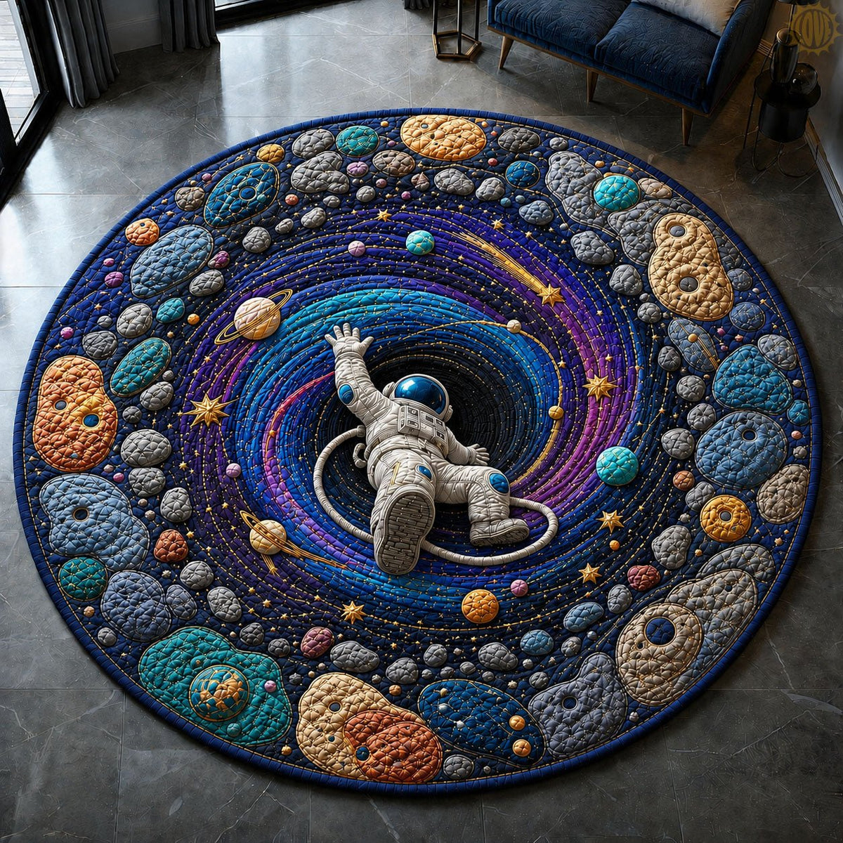 Astronaut Lost In The Cosmic Vortex Round Mat Rug - washable non-slip printed rug