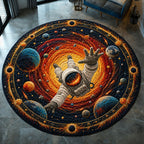 Astronaut Reaching Through The Solar Rift Round Mat Rug - washable non-slip printed rug