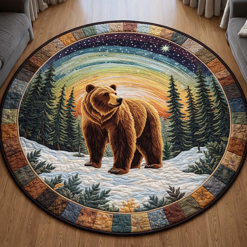 Aurora Bear Round Mat Rug - Cute Pet Design | Animal Printed Home Decor