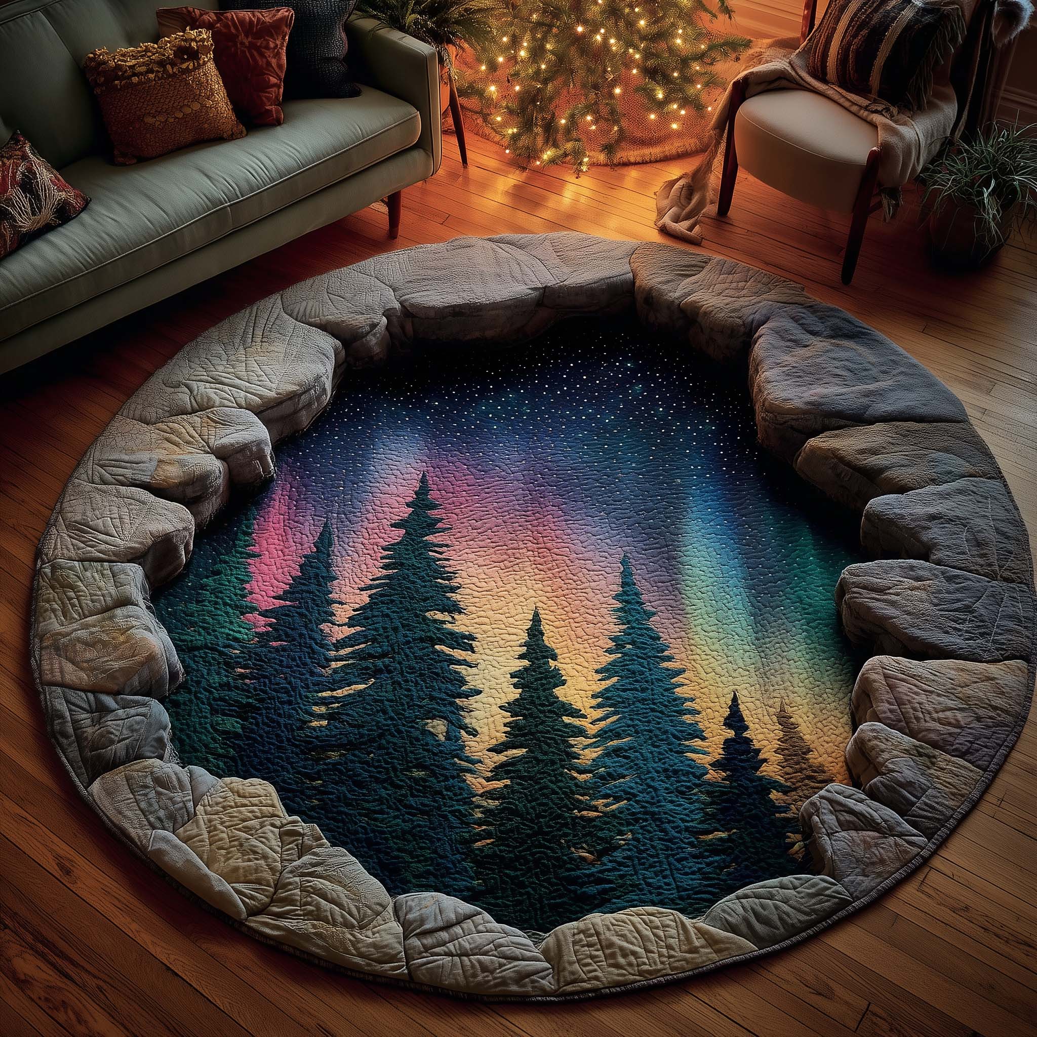Aurora Borealis Round Mat Rug