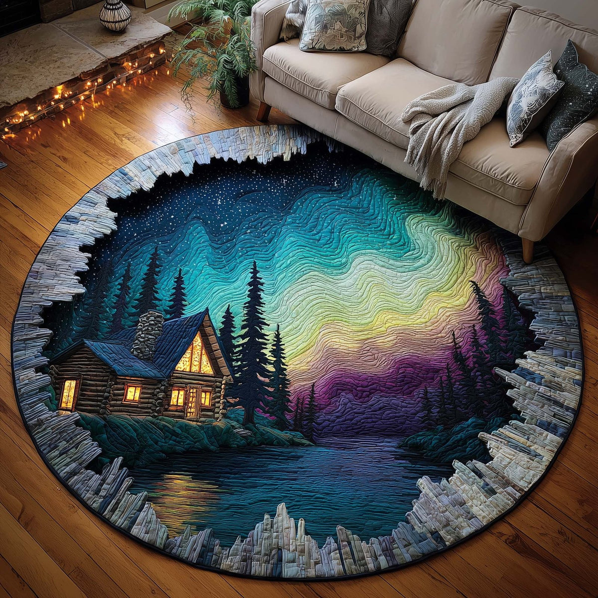Aurora Borealis Round Mat Rug - Nature Design | Serene Home Decor