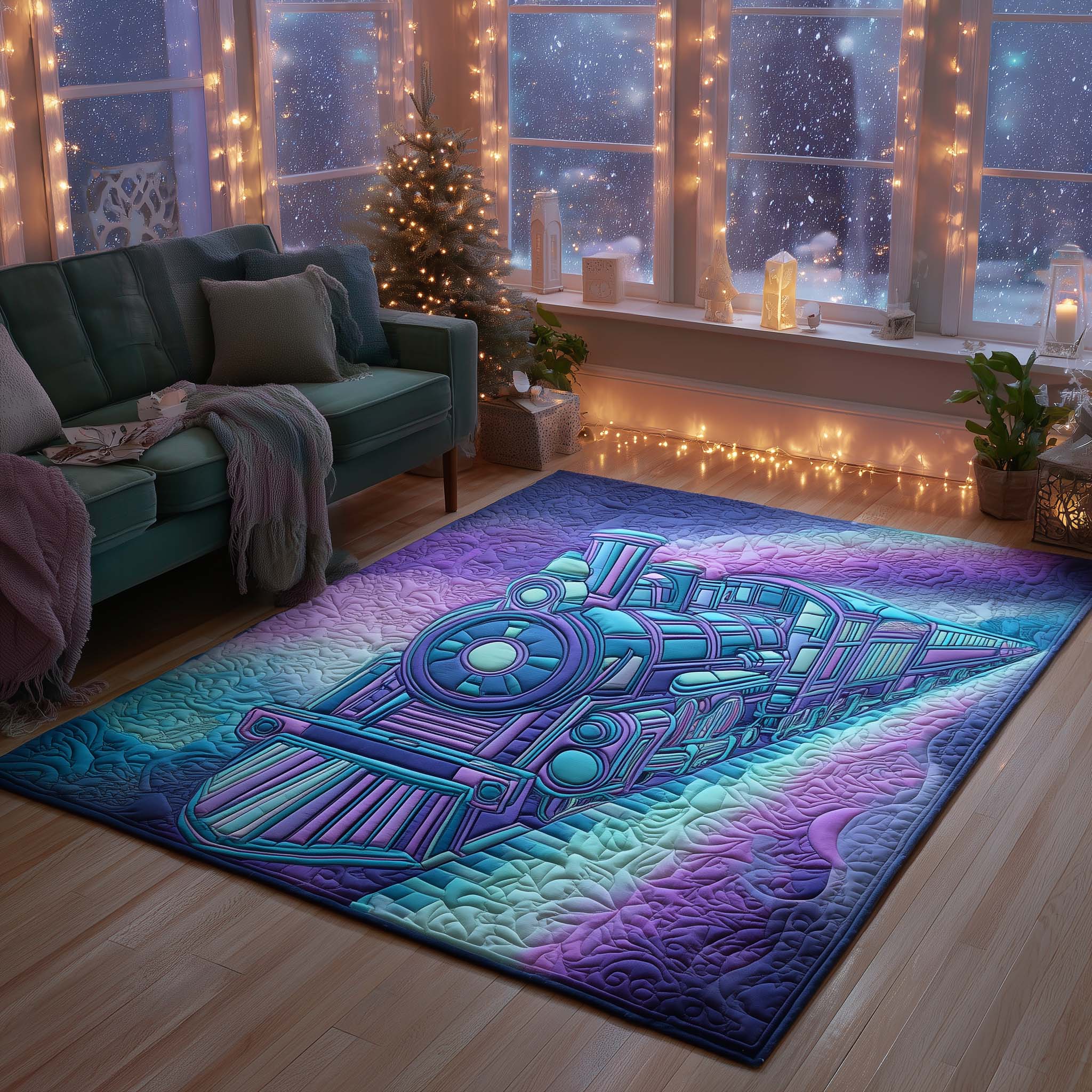 Aurora Borealis Train area rug in a living room