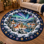 Aurora Christmas Village Round Mat Rug - Seasonal Design | Festive Home Decor - washable non-slip printed rug
