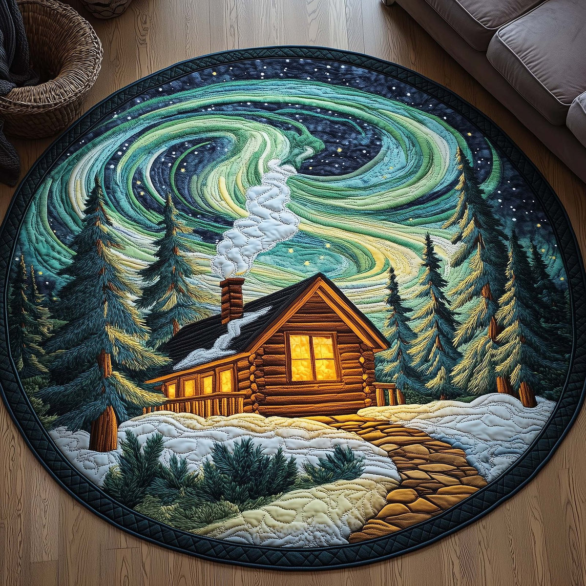 Aurora Haven Round Mat Rug - washable non-slip printed rug