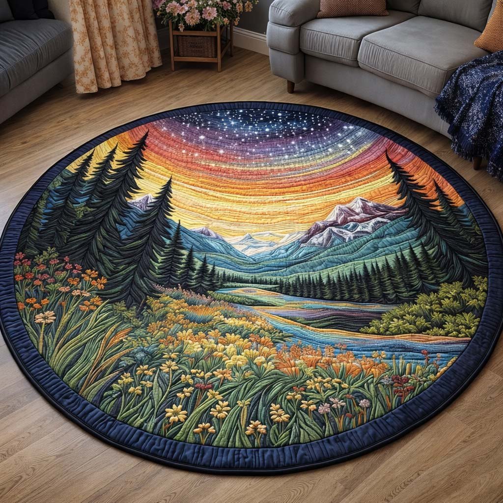 Aurora Meadow Round Mat Rug - washable non-slip printed rug