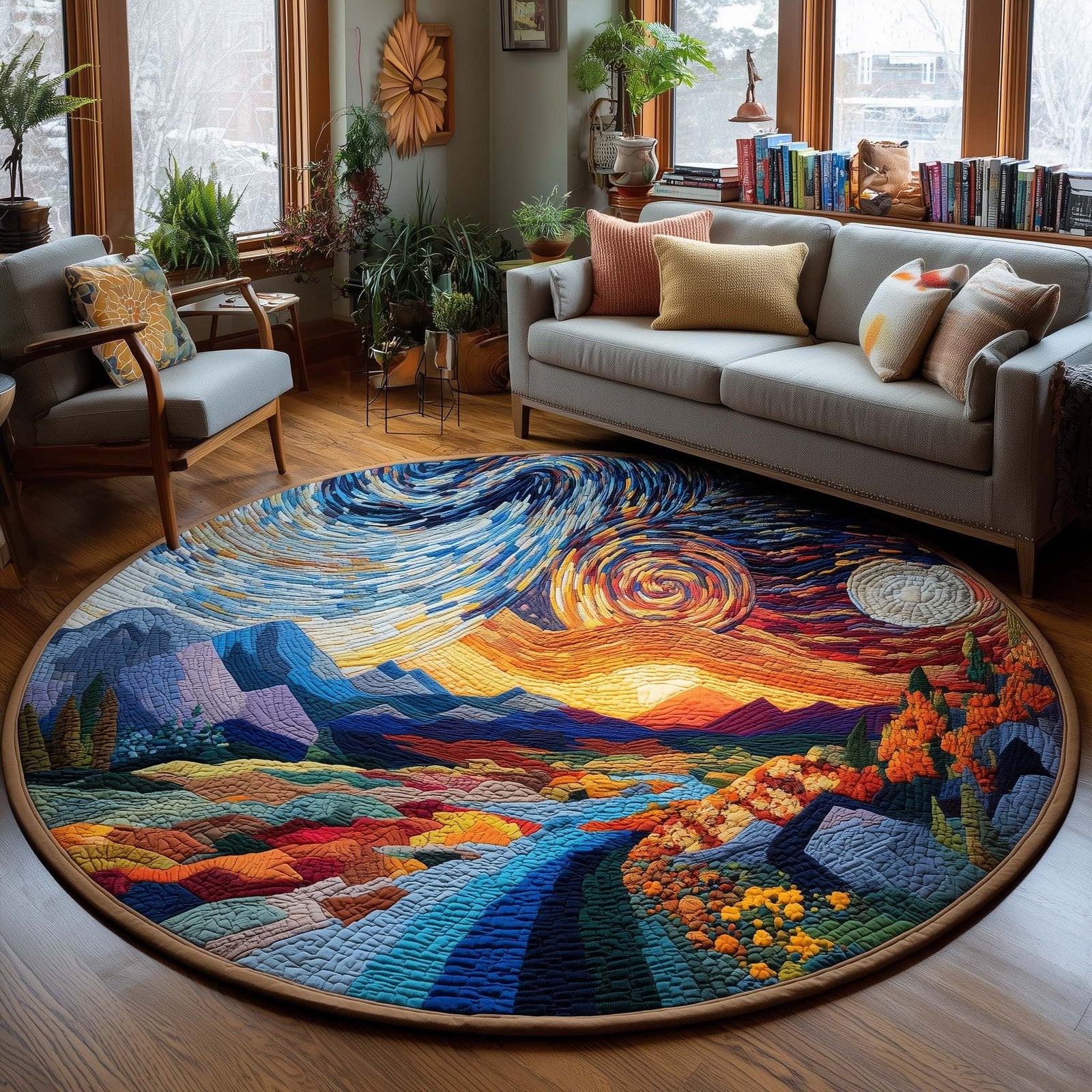 Aurora Mosaic Fields Round Mat Rug - Nature Design | Serene Home Decor