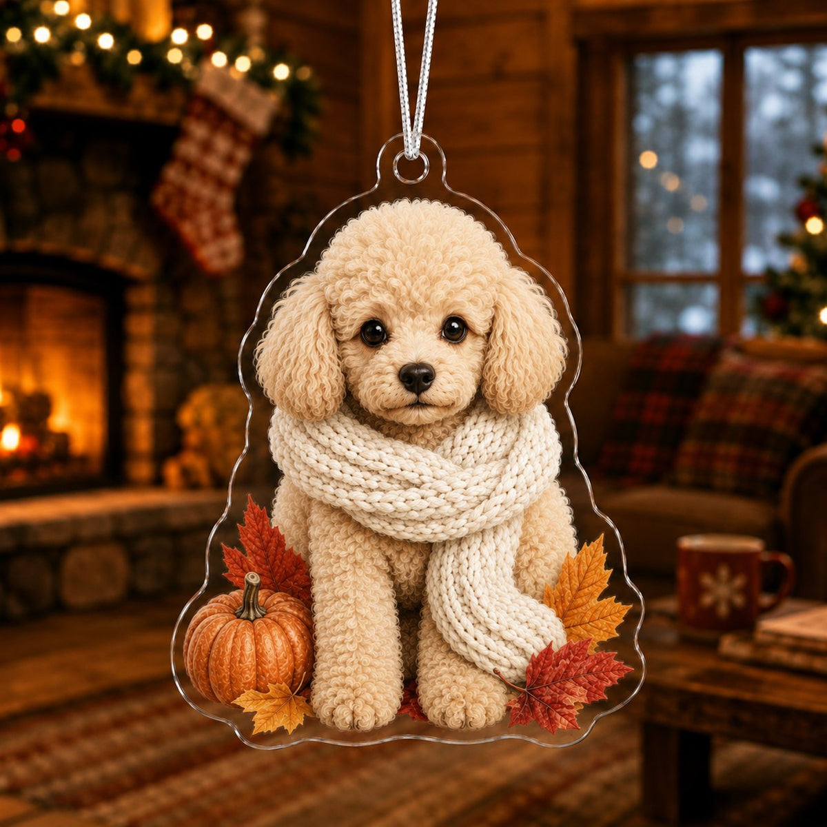 Autumn Scarf Poodle Pumpkin Christmas Ornament