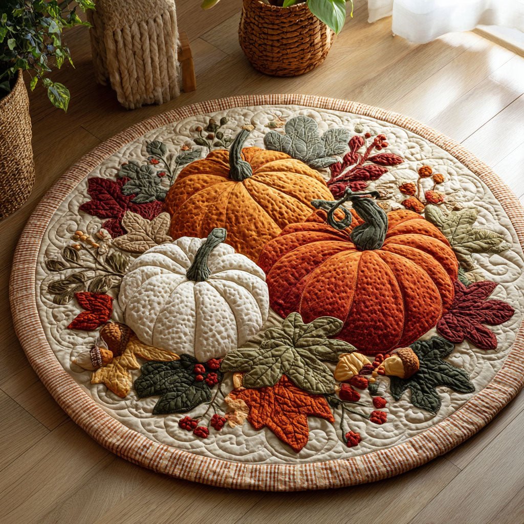 Autumn Abundance Round Mat Rug - washable non-slip printed rug