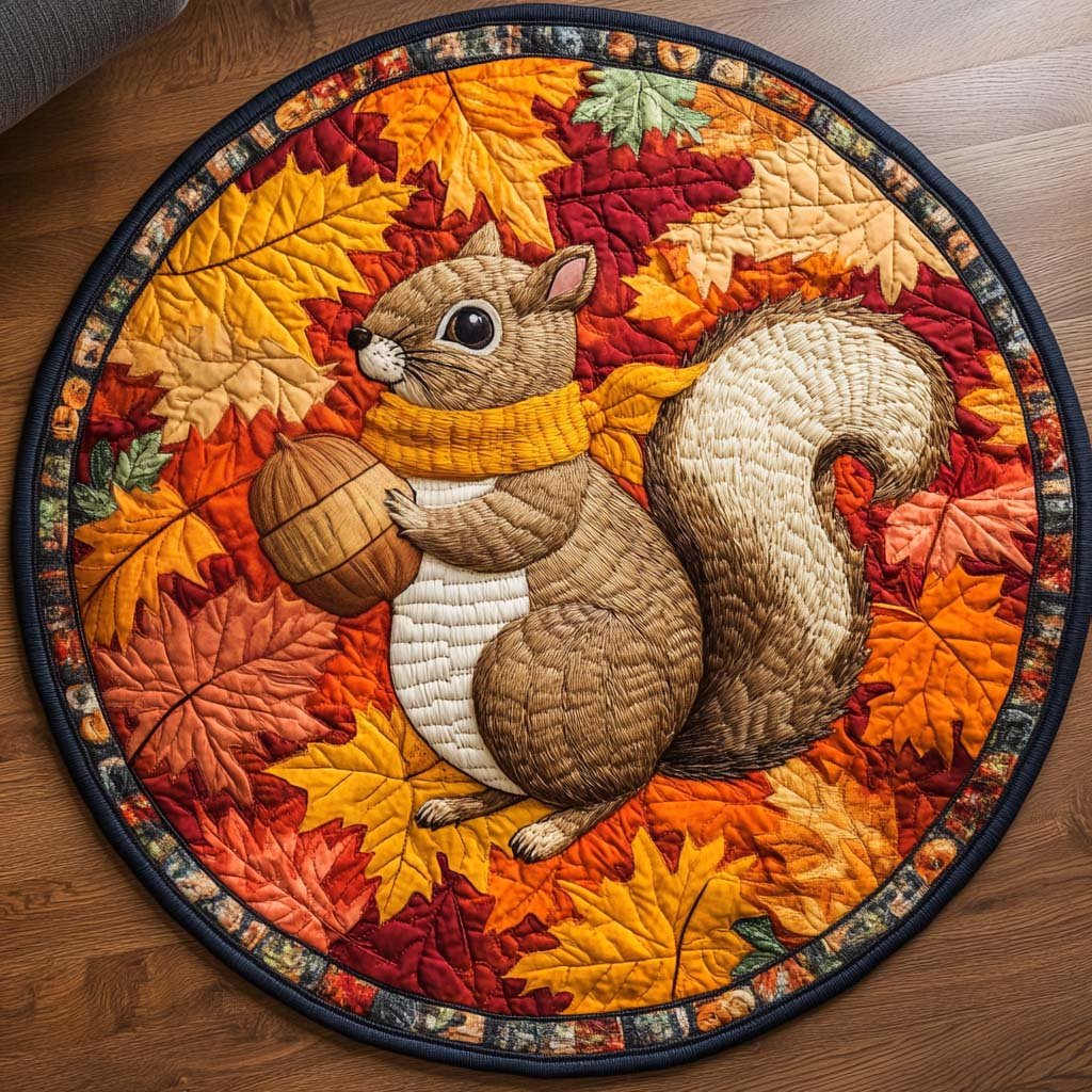 Autumn Acorn Round Mat Rug - washable non-slip printed rug