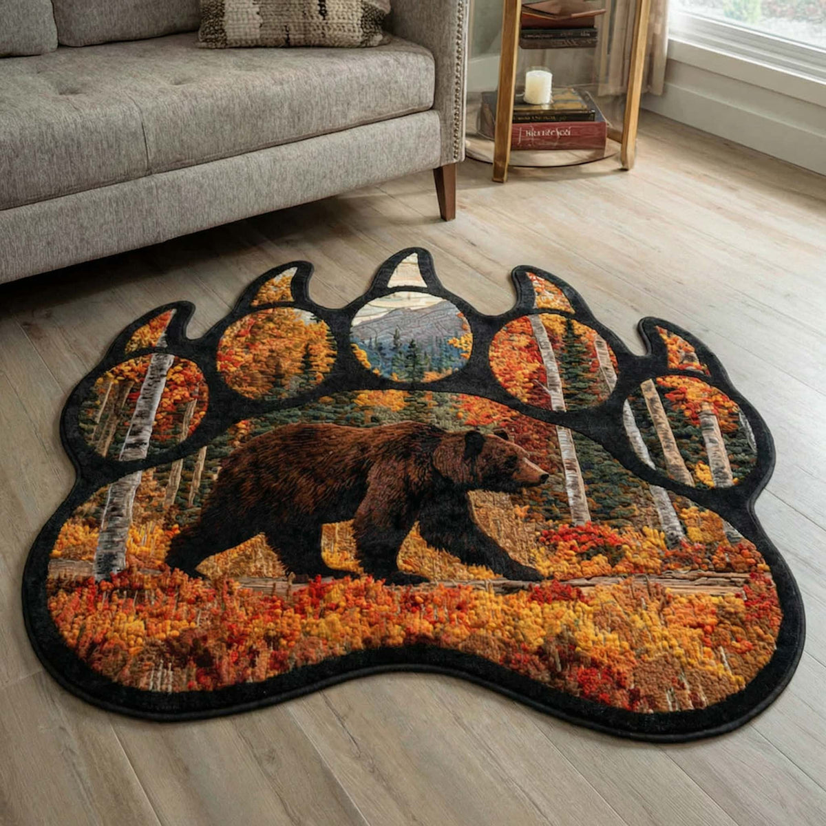 Autumn Bear Custom Shape Area Rug - Cute Animal Design | Die-Cut Non-Slip Rug - washable non-slip printed rug