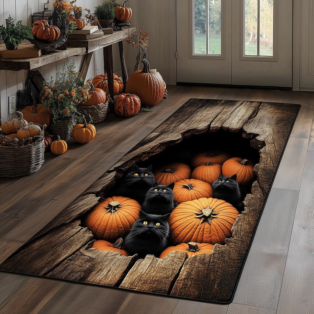 Autumn Black Cat Runner Rug - Cute Pet Design | Animal Printed Runner Rug