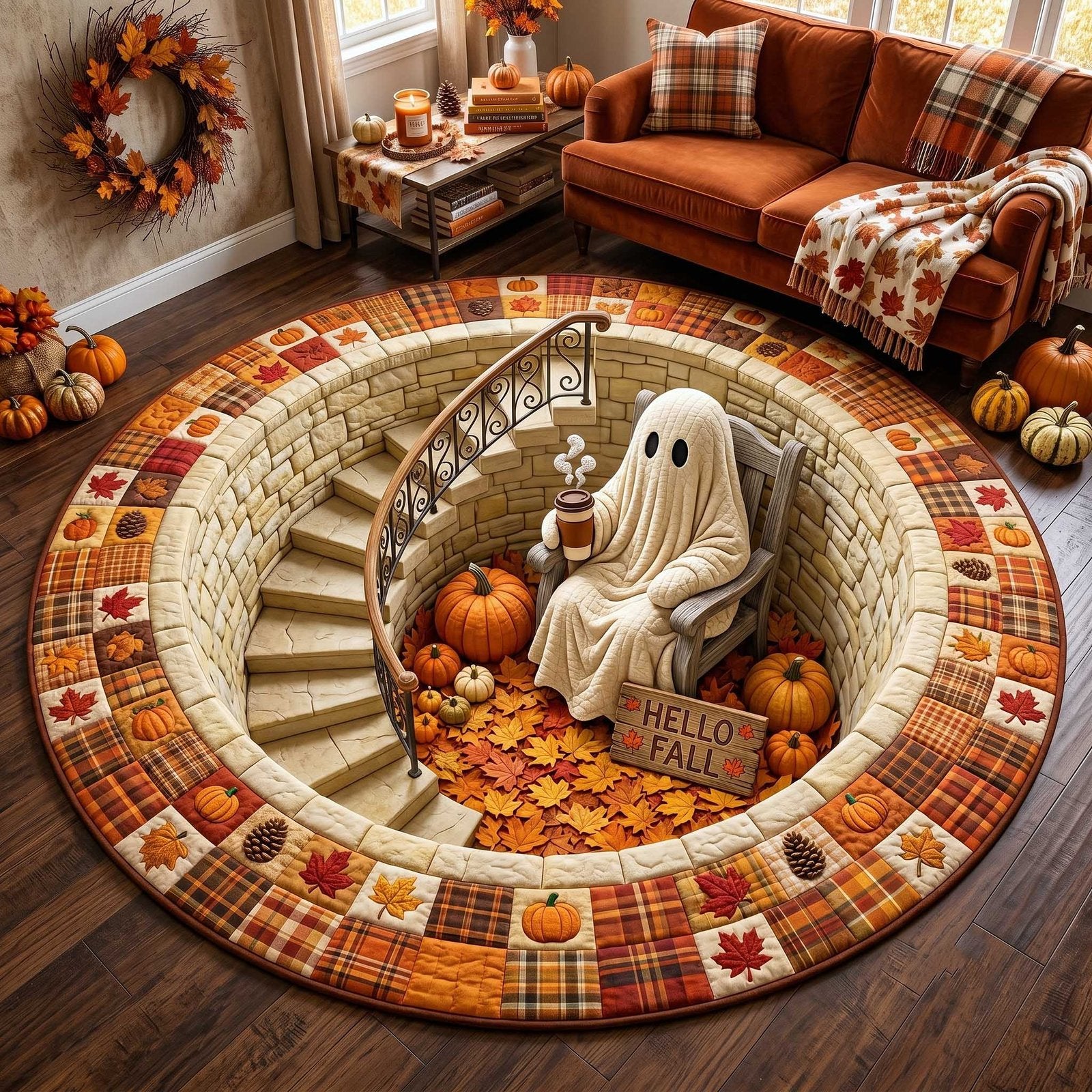 Autumn Boo Round Mat Rug - Nature Design | Serene Home Decor