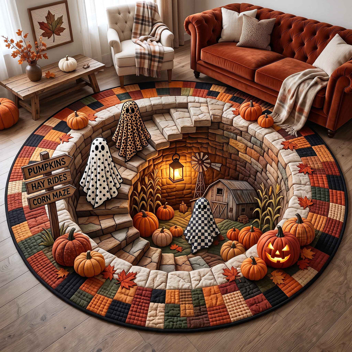 Autumn Boos Round Mat Rug - Nature Design | Nature Round Rug - washable non-slip printed rug