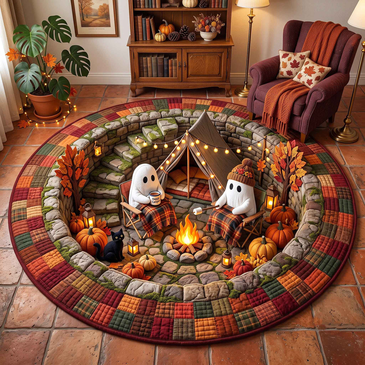 Autumn Boos Round Mat Rug - Nature Design | Nature Circle Rug - washable non-slip printed rug