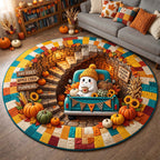 Autumn Boos Round Mat Rug - Nature Design | Nature Round Carpet - washable non-slip printed rug
