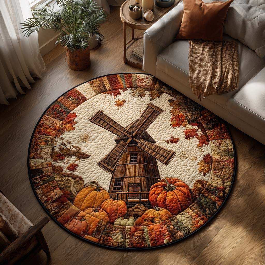 Autumn Breeze Fields Round Mat Rug - washable non-slip printed rug