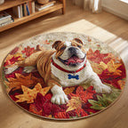 Autumn Bulldog Round Mat Rug - washable non-slip printed rug
