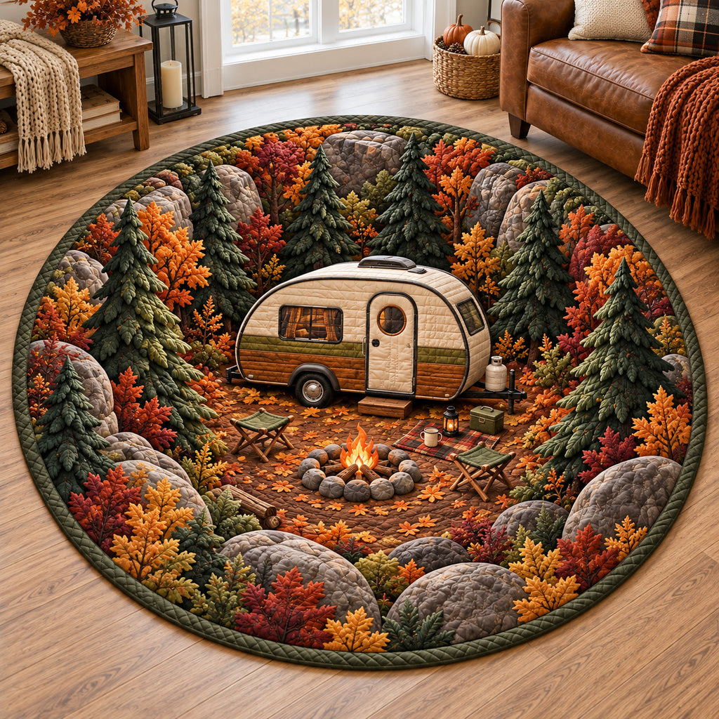 Autumn Campfire Round Mat Rug - Nature Design | Serene Home Decor - washable non-slip printed rug
