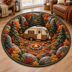 Autumn Campfire Round Mat Rug - Nature Design | Serene Home Decor - washable non-slip printed rug