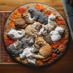 Autumn Cat Cuddling Round Mat Rug - washable non-slip printed rug