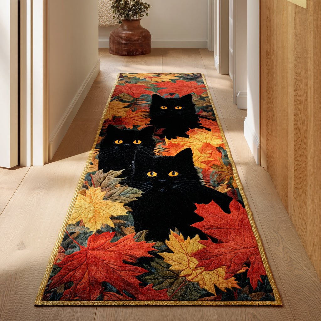 Autumn Cat Foliage Runner Carpet Runner Rug - Cute Pet Design | Animal Printed Runner Rug