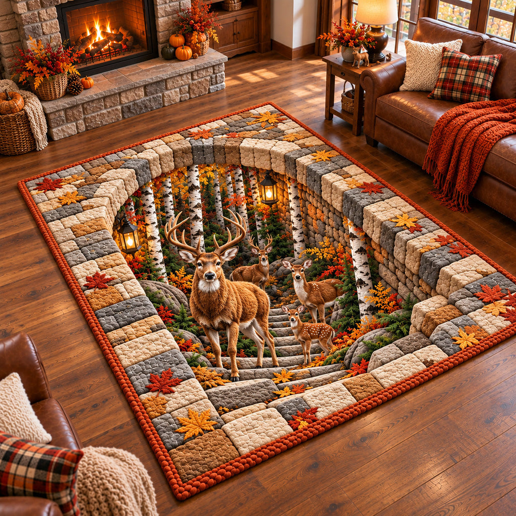 Autumn Deer area rug in a living room