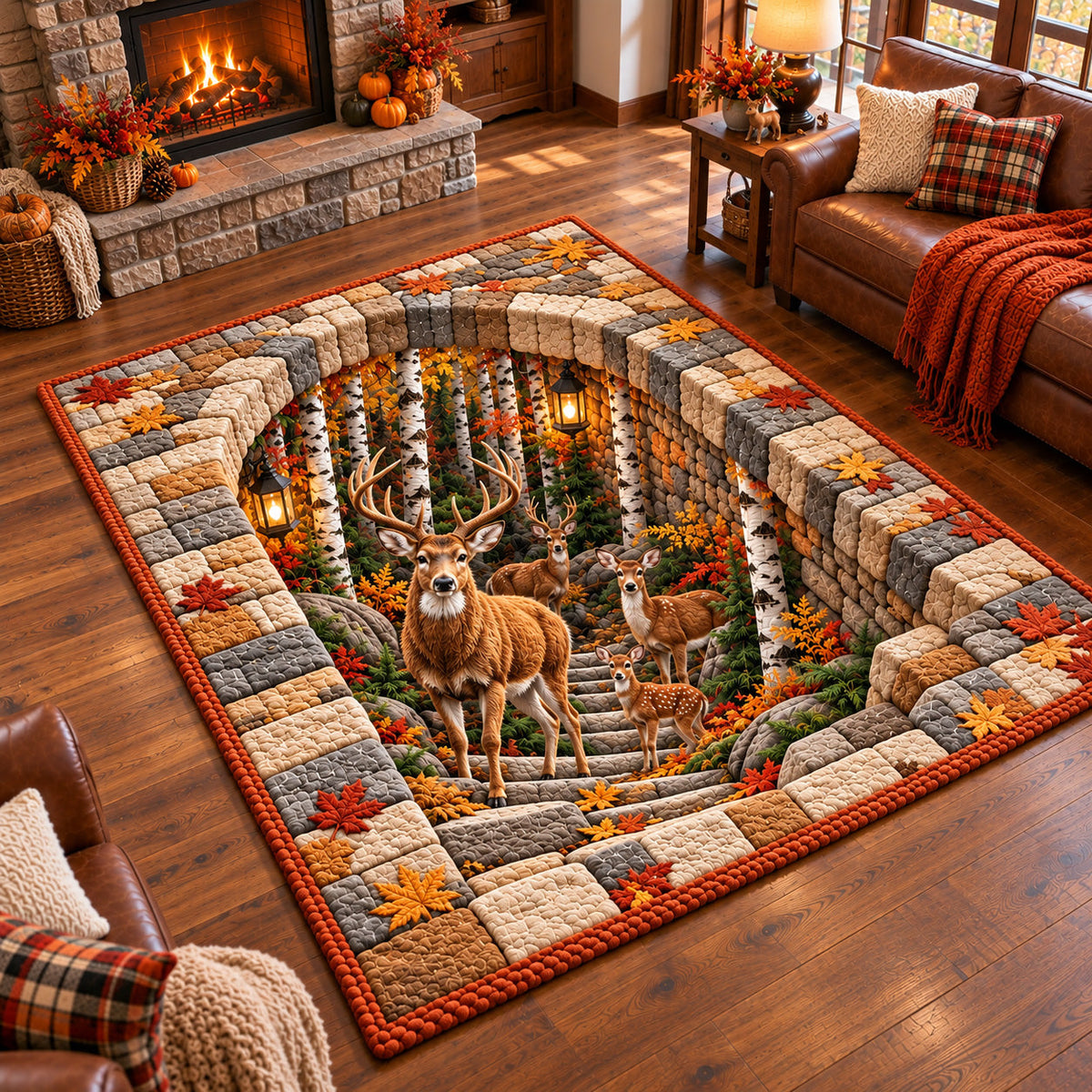 Autumn Deer area rug in a living room