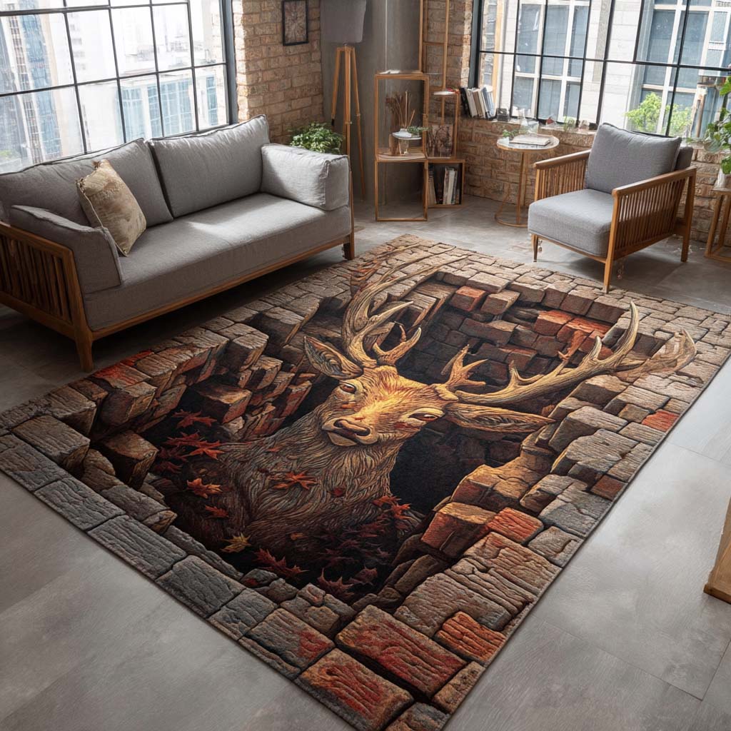 Autumn Deer area rug in a living room