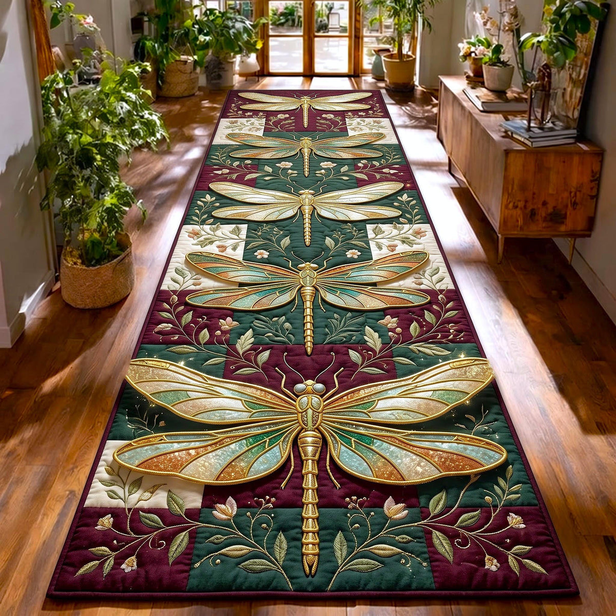 Autumn Dragonfly Runner Rug - Cute Animal Design | Charming Runner Rug - washable non-slip printed rug