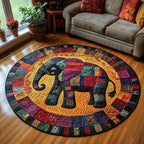 Autumn Elephant Round Mat Rug - washable non-slip printed rug