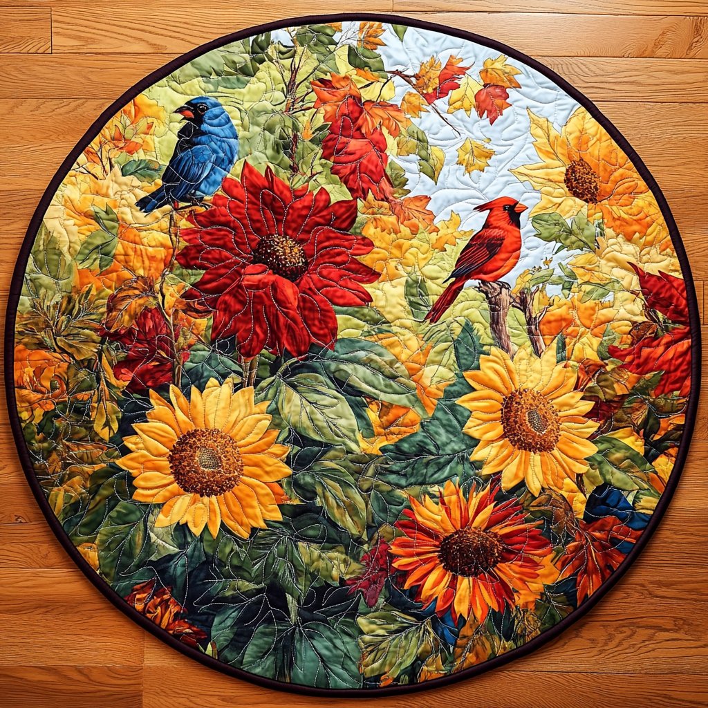 Autumn Embrace Round Mat Rug - washable non-slip printed rug