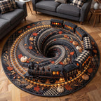 Autumn Express Round Mat Rug - Nature Design | Serene Home Decor - washable non-slip printed rug
