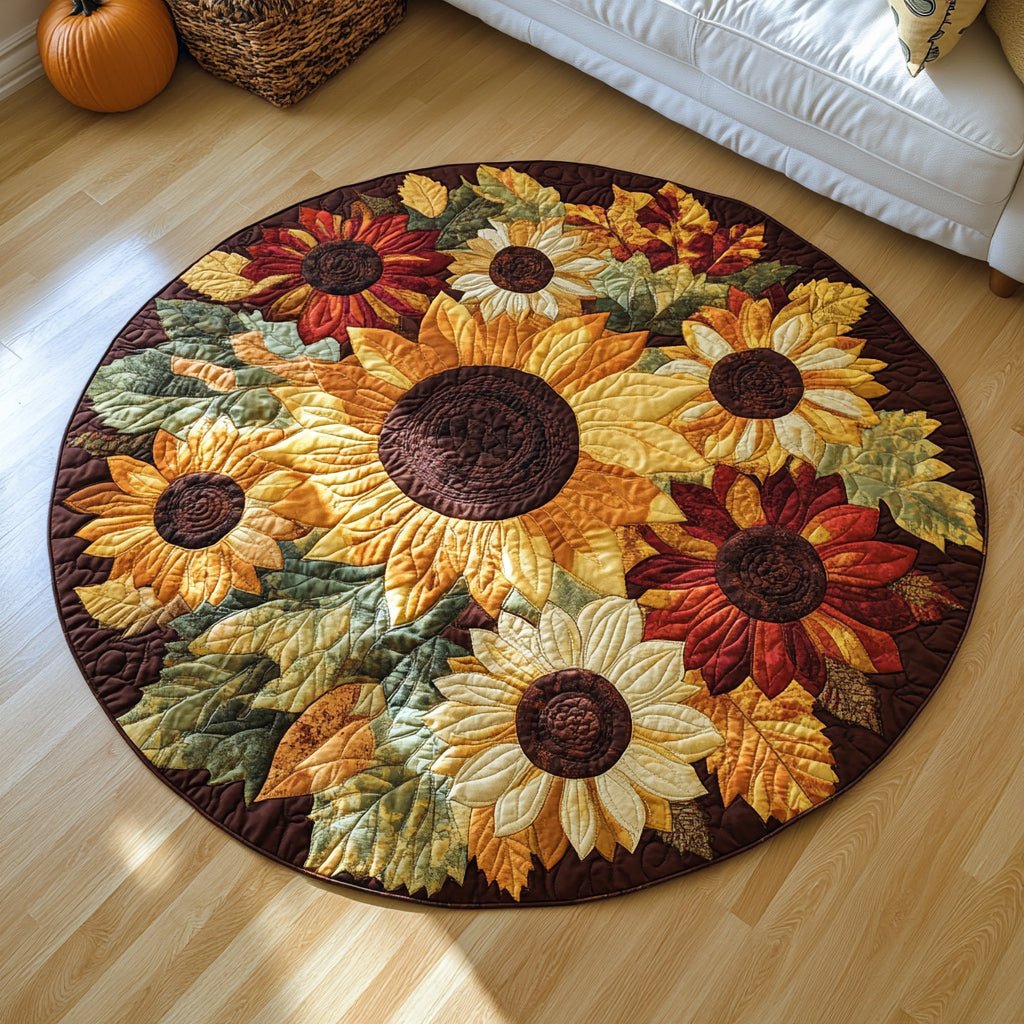 Autumn Flowers Round Mat Rug - washable non-slip printed rug