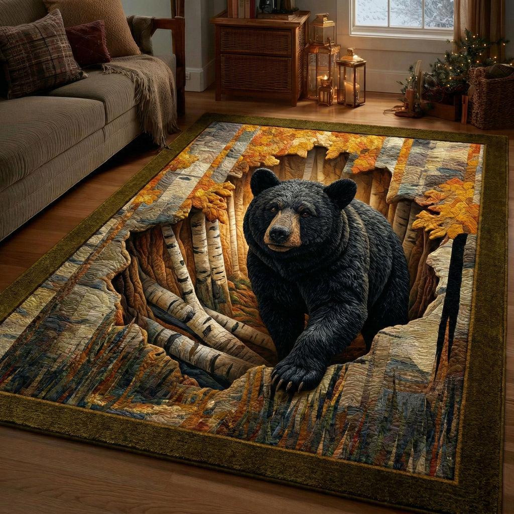 Autumn Forest Bear area rug in a living room