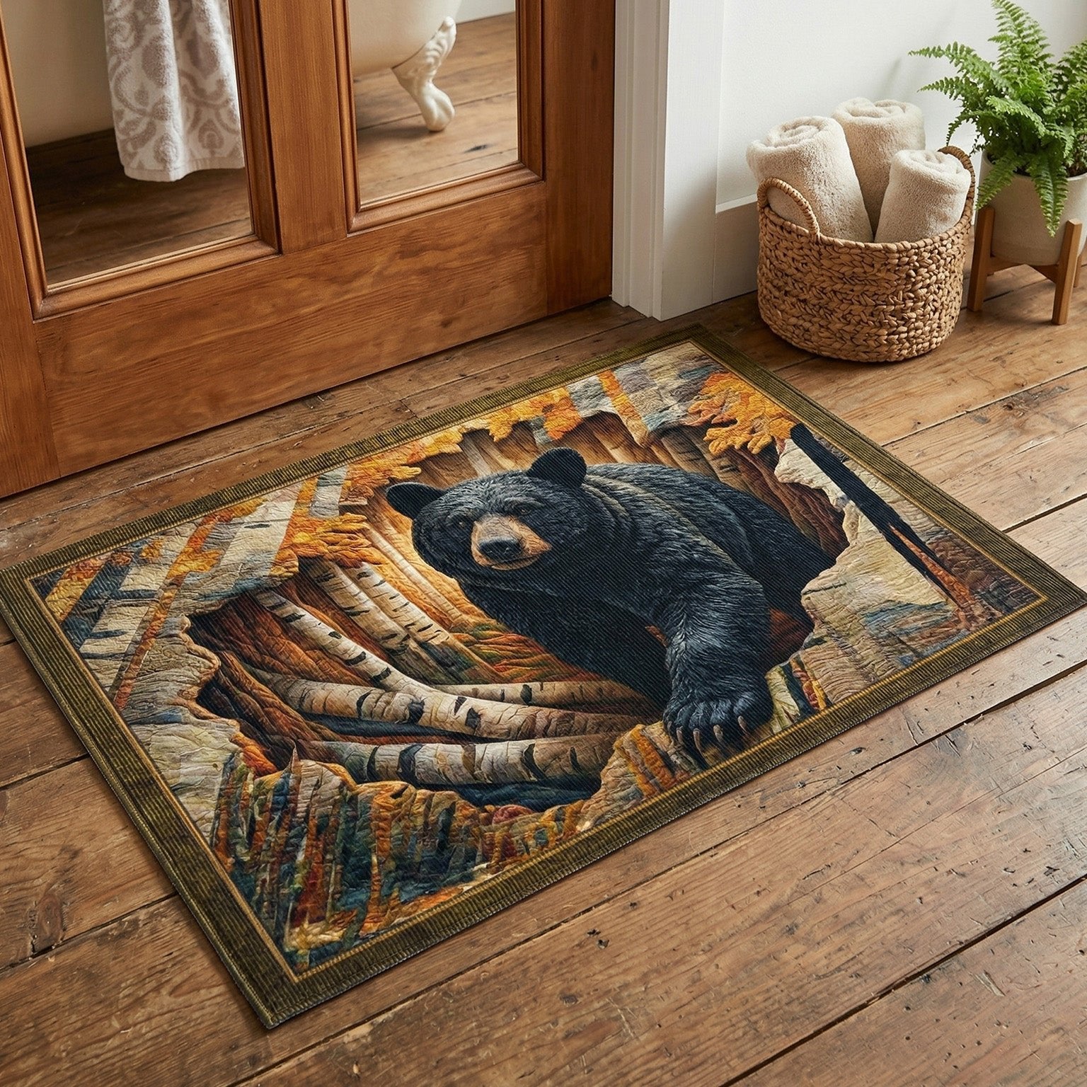 Autumn Forest Bear Doormat - Cute Animal Design | Printed Welcome Doormat