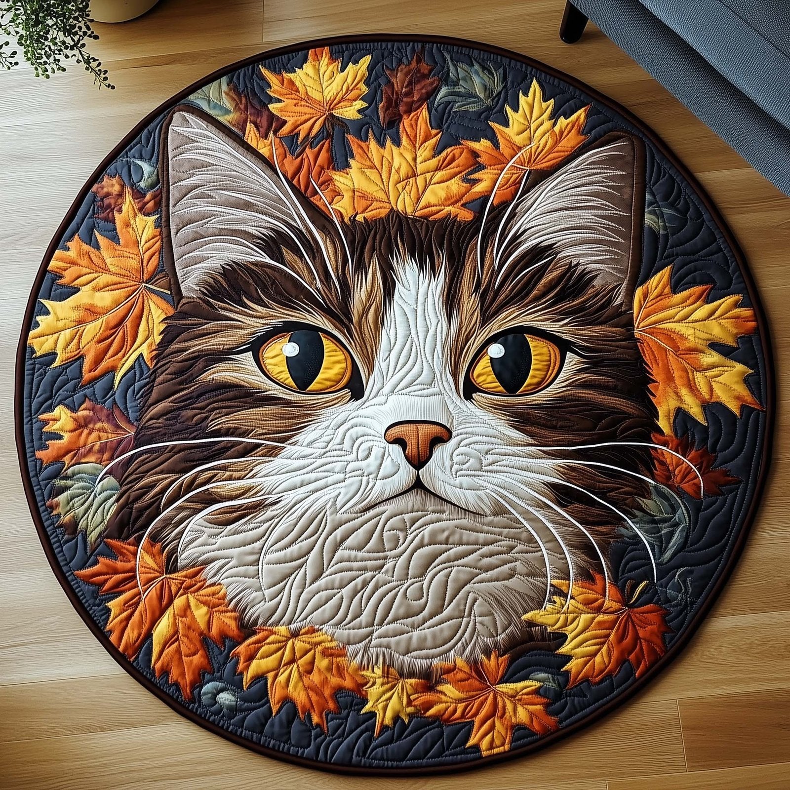 Autumn Forest Cat Round Mat Rug - Cute Pet Design | Animal Printed Home Decor