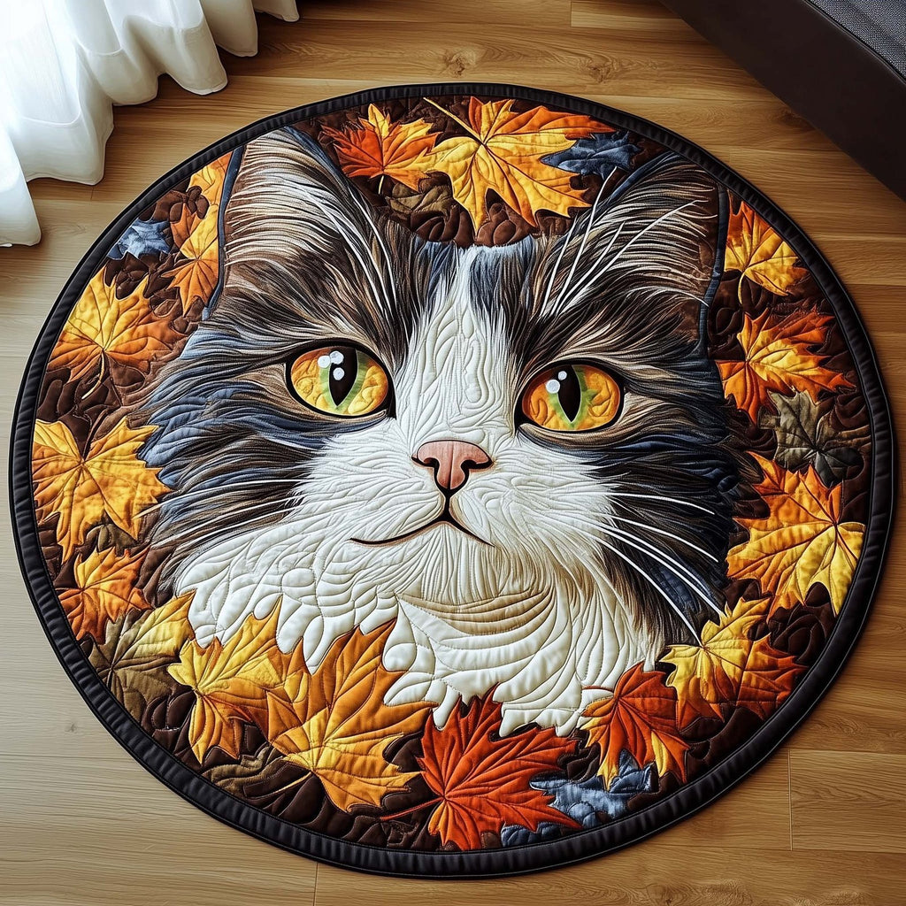 Autumn Forest Cat Round Mat Rug - Cute Pet Design | Animal Printed Home Decor