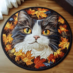 Autumn Forest Cat Round Mat Rug - Cute Pet Design | Animal Printed Home Decor