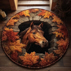 Autumn Forest Horse Round Mat Rug - Cute Pet Design | Animal Printed Home Decor