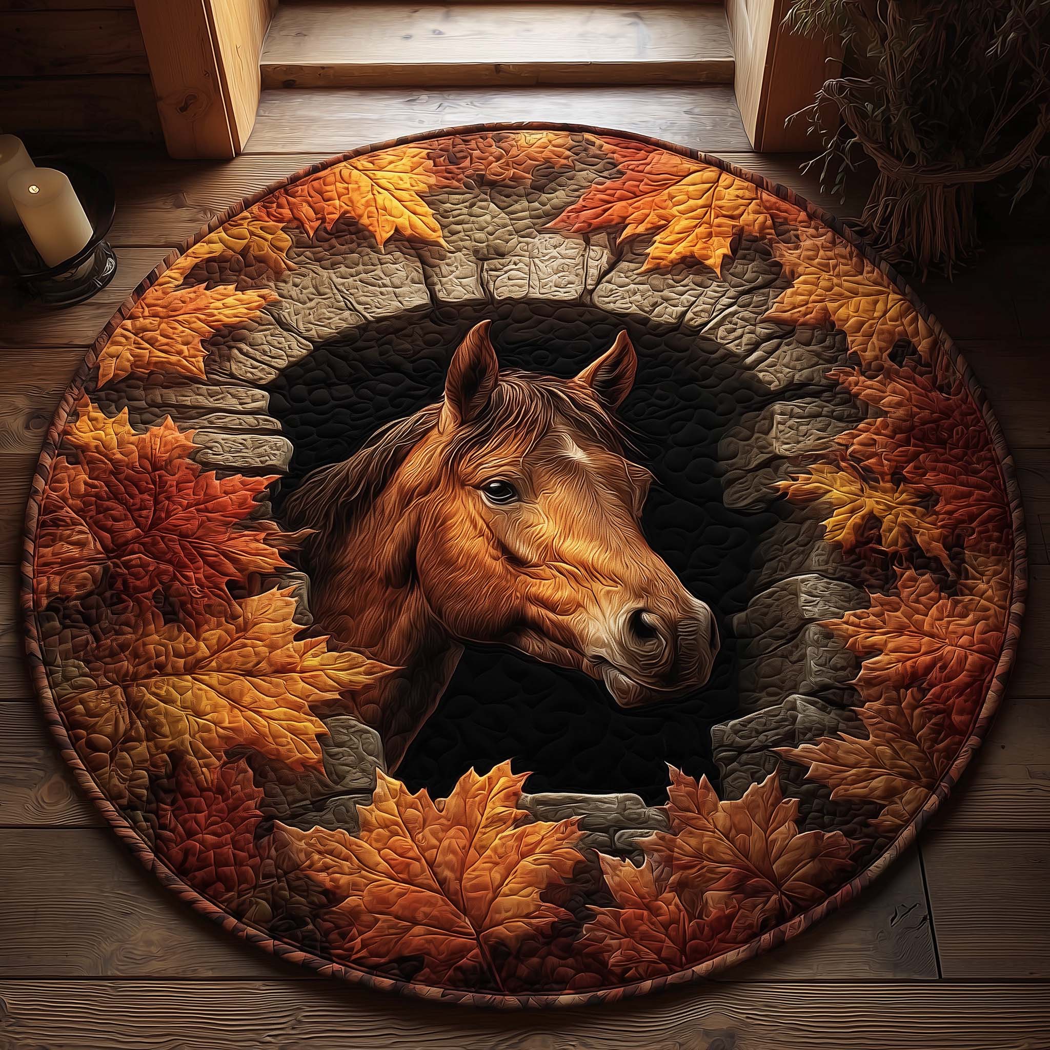 Autumn Forest Horse Round Mat Rug