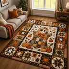 Autumn Ghost Patchwork area rug in a living room