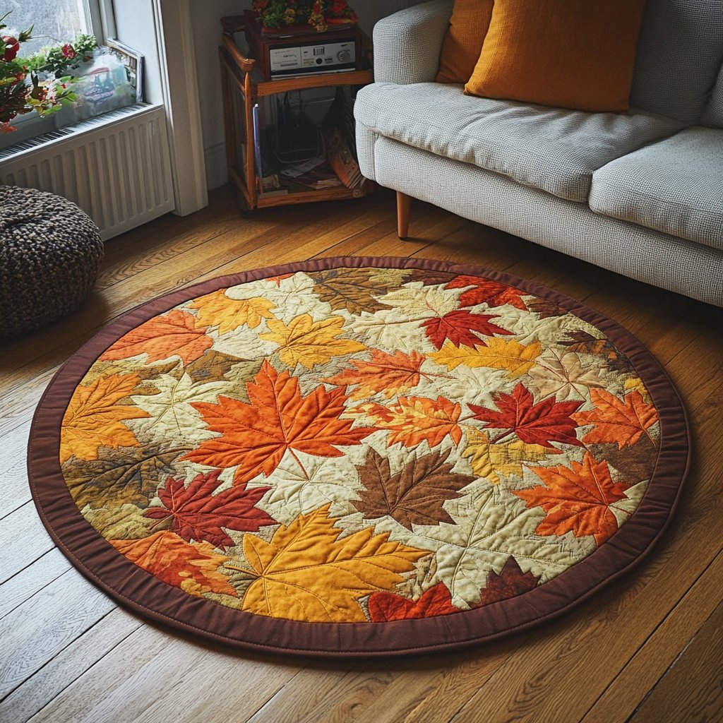 Autumn Glow Round Mat Rug - washable non-slip printed rug
